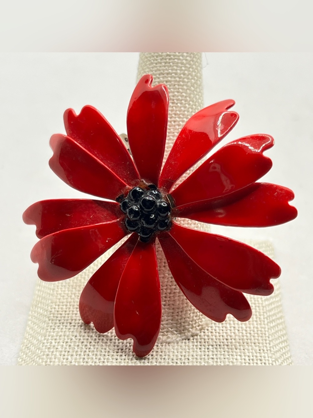 Red Enamel Brooch Pin Stem Missing
